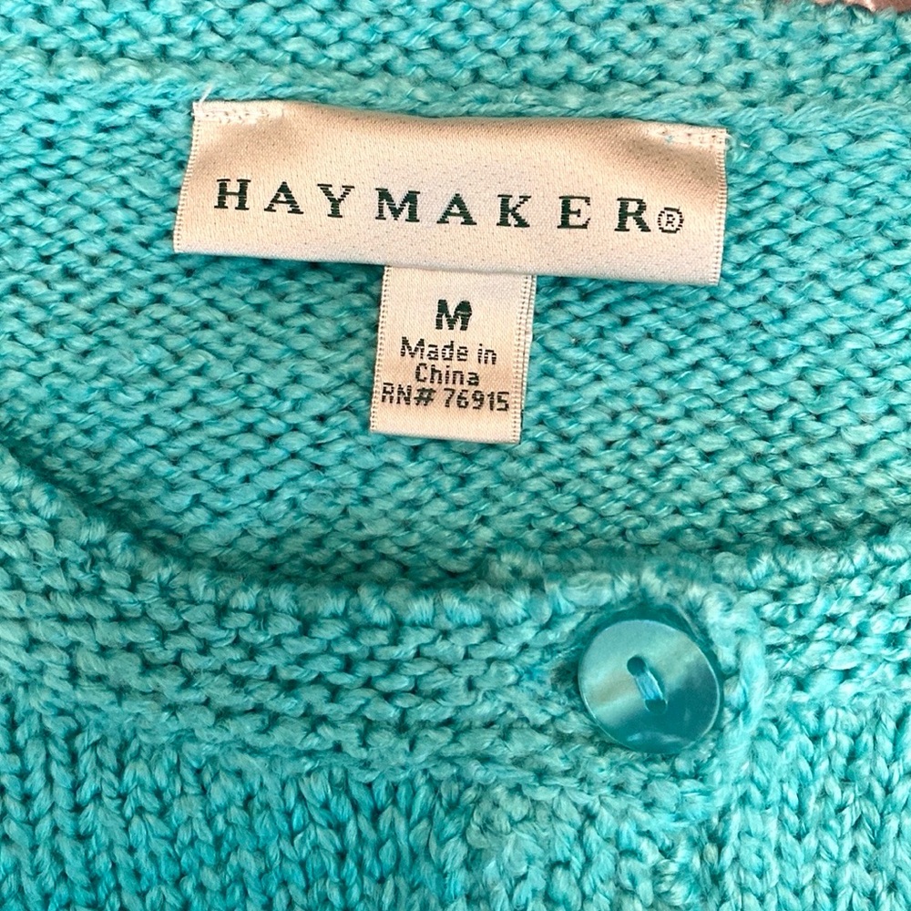 Haymaker Vintage Caribbean Blue Button Down Long Sleeve Knit Cardigan Sweater M - Picture 7 of 9